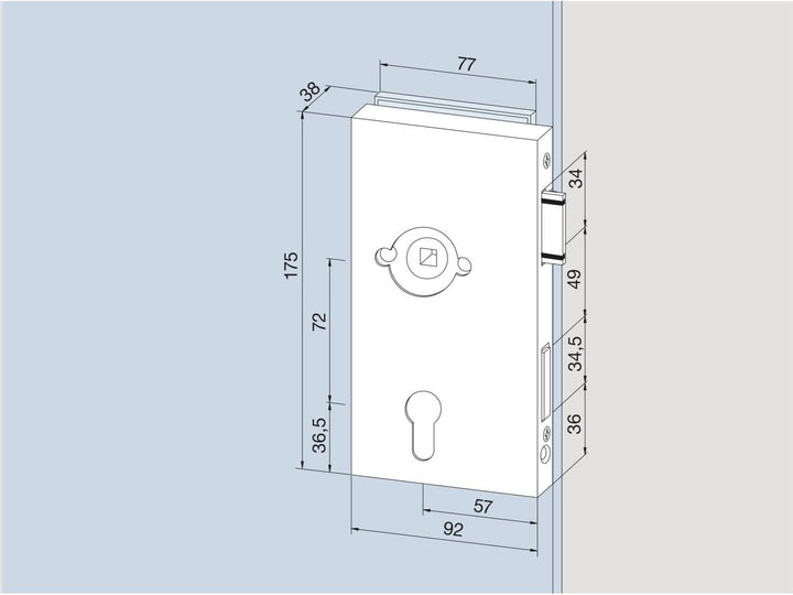 Dorma Glas Glastürschloss Junior Office Classic PZ mit Wechsel für Rosetten, Glasstärke 8 mm, Glasbe