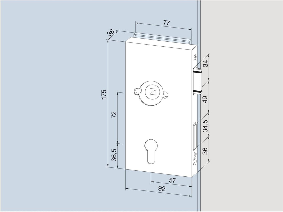 Dorma Glas Glastürschloss Junior Office Classic PZ mit Wechsel für Rosetten, Glasstärke 8 mm, Glasbe
