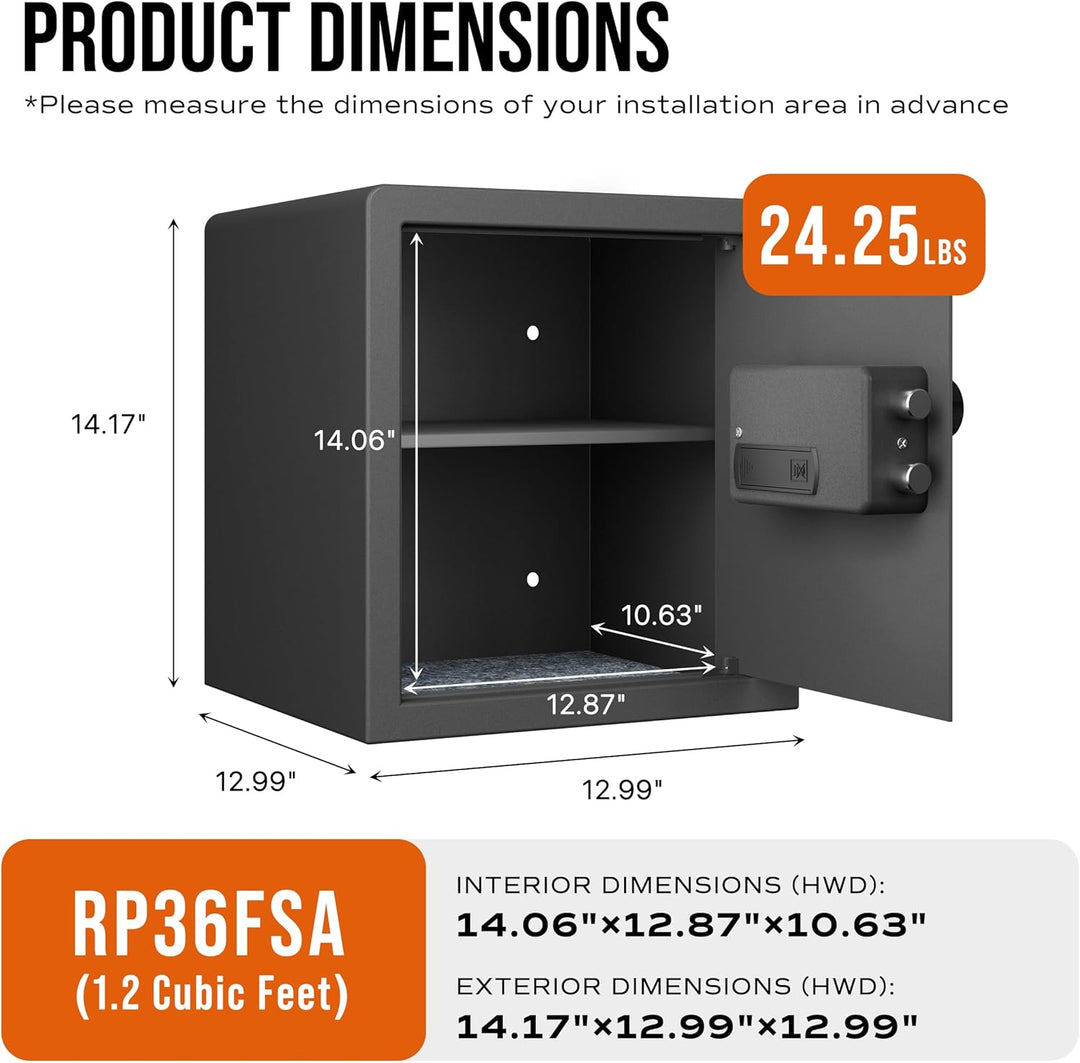 RPNB Biometrischer Tresor, Hintergrundbeleuchtete Touchpad, Kleiner Tresor für Zuhause mit Notfall-U