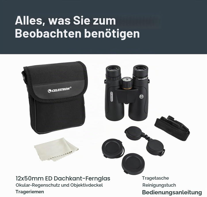 Celestron 72336 Nature DX ED 12x50 Fernglas für Natur- und Vogelbeobachtungen mit Objektivlinsen mit