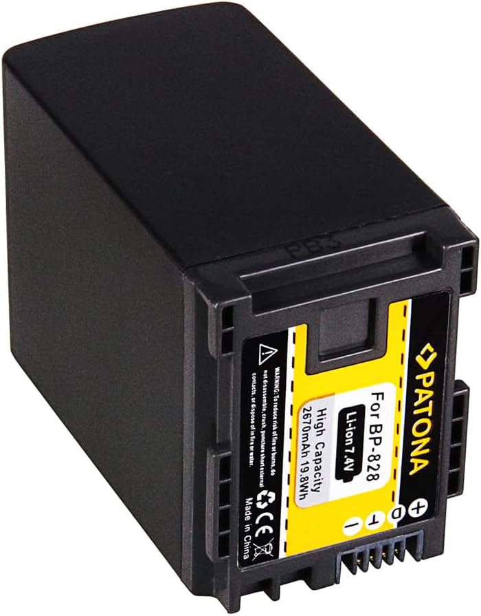 PATONA BP-828 Akku 2670mAh Kompatibel mit Canon BP-827 BP-820 BP-819 XA20 XA25 1x Batterie, 1x Batte