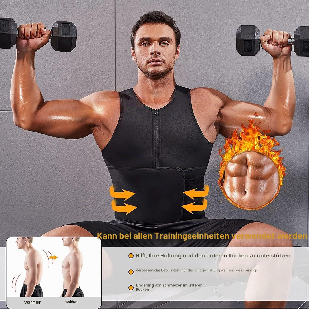 Sauna Weste mit Bauchweggürtel Neopren Herren Fitness Korsett Schwitzweste tank top shapewear fitnes