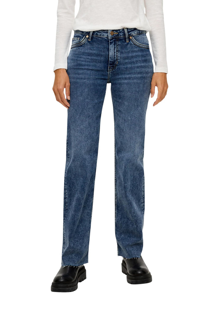 s.Oliver Damen 2120779 Jeans Karolin Straight Fit, Blau, 32W / 34L EU