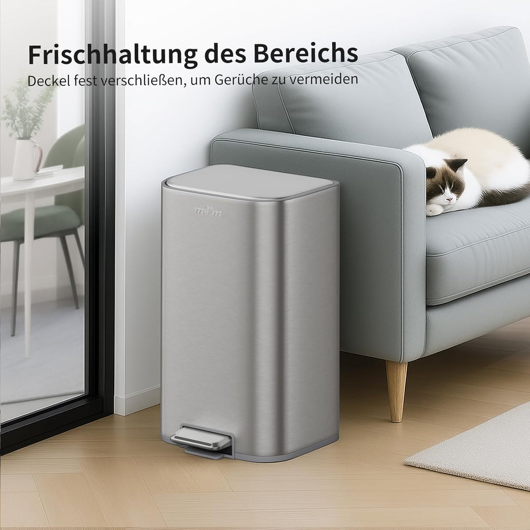 mVm Mülleimer Küche,30 Liter Abfalleimer mit Pedal,Treteimer mit Inneneimer aus Kunststoff,Tretmülle