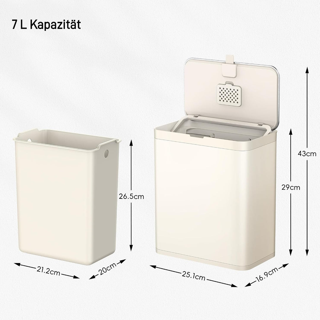EKO Biomülleimer Küche 7L, Komposteimer aus Edelstahl mit Inneneimer und Geruchsfach, Abfalleimer mi