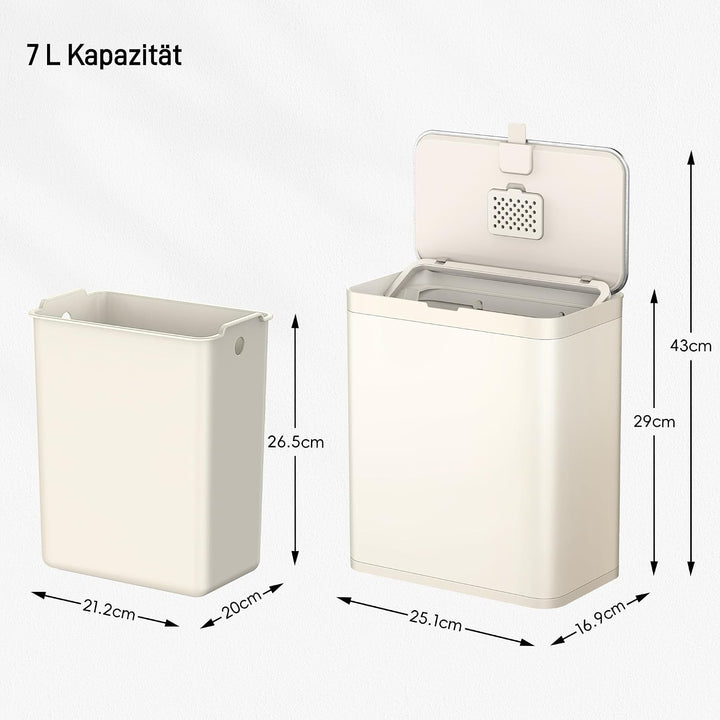 EKO Biomülleimer Küche 7L, Komposteimer aus Edelstahl mit Inneneimer und Geruchsfach, Abfalleimer mi