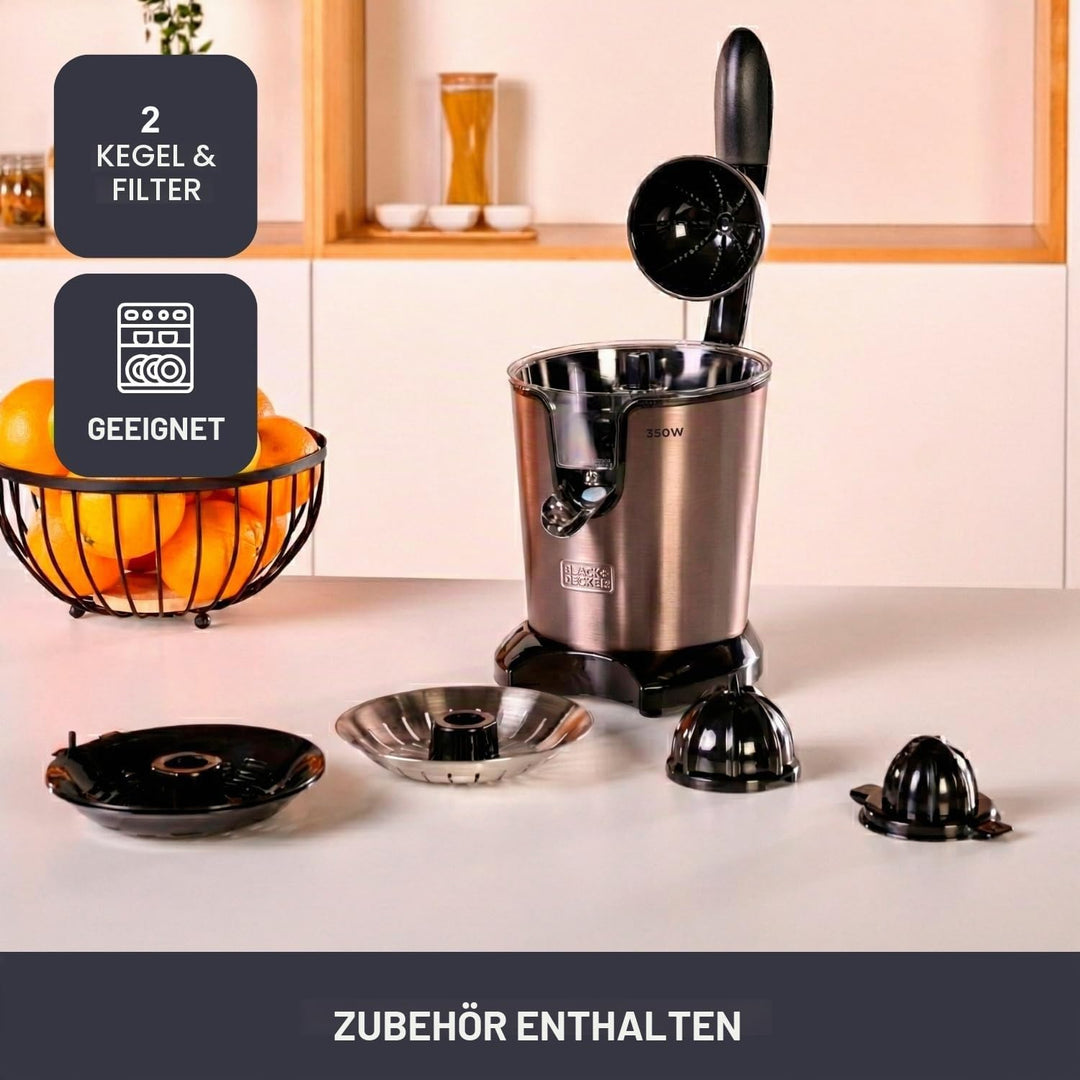Black+Decker BXCJ350E - Elektrische Saftpresse 350W. Professioneller Wechselstrommotor. Extra Filter
