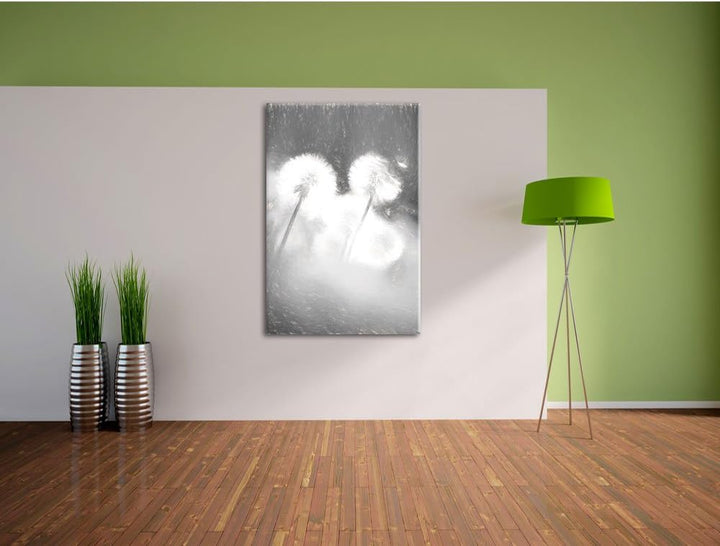 Pixxprint Pusteblumen im morgendlichen Wind Kunst Kohle Effekt, Format: 100x70 auf Leinwand, 100x70