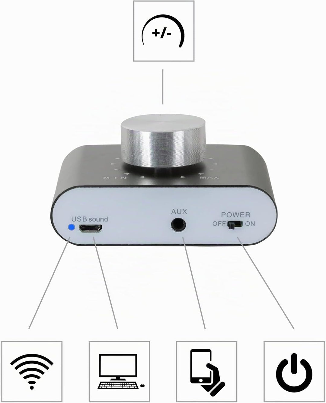 McGrey MAMP-250BT Mini-HiFi-Verstärker 100 Watt - Ultrakompakter Stereo-Verstärker - 2X 50 Watt - Bl