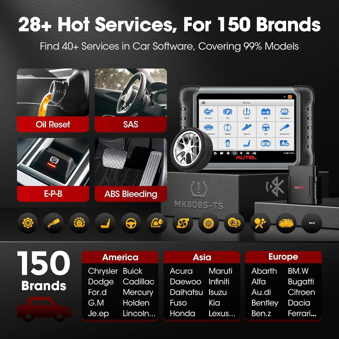 Autel Scanner MaxiCOM MK808TS, Kombination aus Autel MK808BT und TS608, OE-Level TPMS Scan-Tool mit
