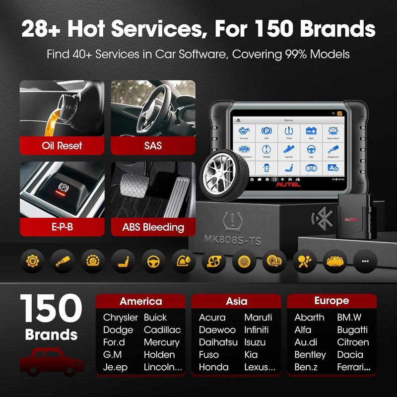Autel Scanner MaxiCOM MK808TS, Kombination aus Autel MK808BT und TS608, OE-Level TPMS Scan-Tool mit