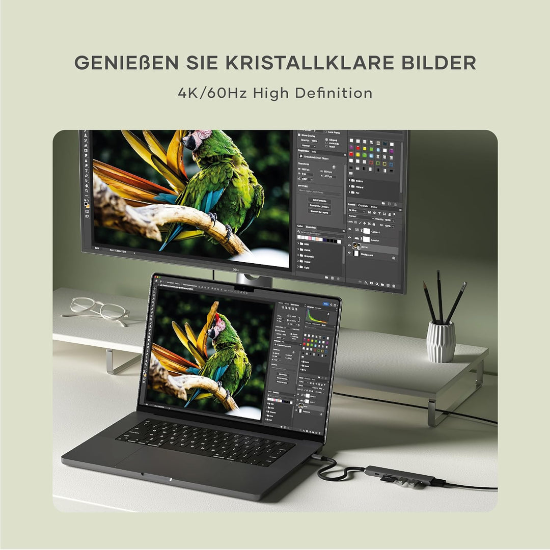 SATECHI 6-in-1 USB-C Hub & Multiport, HDMI 4K mit 60Hz, 100W PD, 2X USB-A, SD/MicroSD – Für MacBook