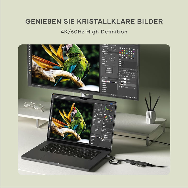 SATECHI 6-in-1 USB-C Hub & Multiport, HDMI 4K mit 60Hz, 100W PD, 2X USB-A, SD/MicroSD – Für MacBook
