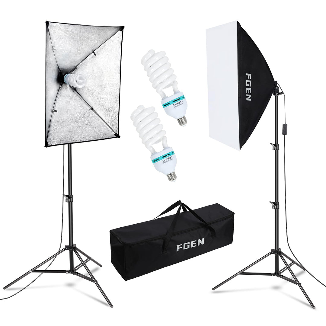Softbox Fotostudio Set,FGen Fotolicht 2x50x70cm Beleuchtung für Fotostudios mit E27 Sockel 135W 5500