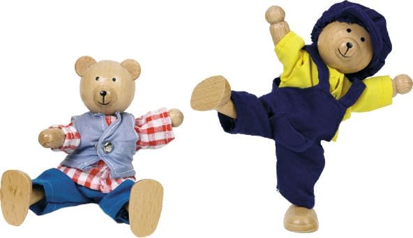 goki 51914 - Biegepuppen Bärchens Klamottenkiste, nachhaltige Holzfiguren, Puppen für Kinder, bewegl