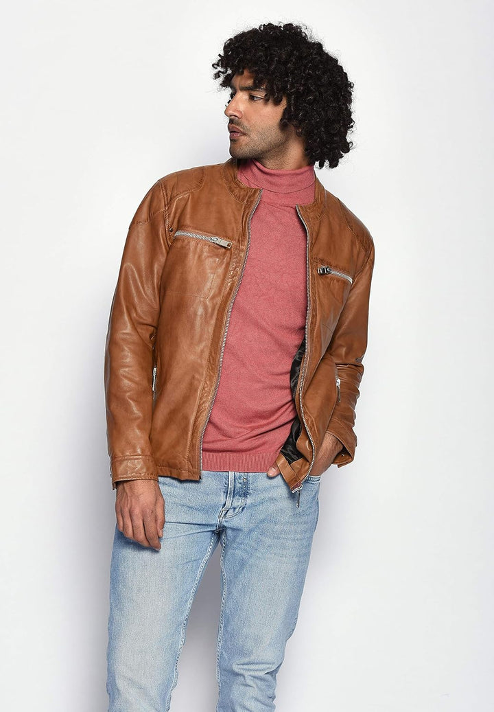MAZE Herren Lederjacke Flint Brown XL
