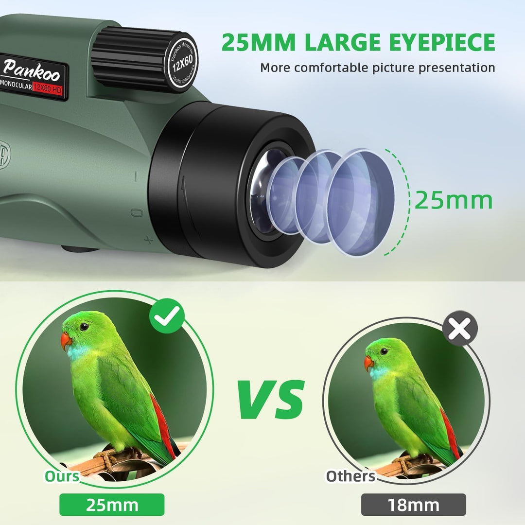 Pankoo Monokular für Erwachsene, 12 x 50, Hochleistung, Monokular-Teleskop für Wildtiere, Vogelbeoba
