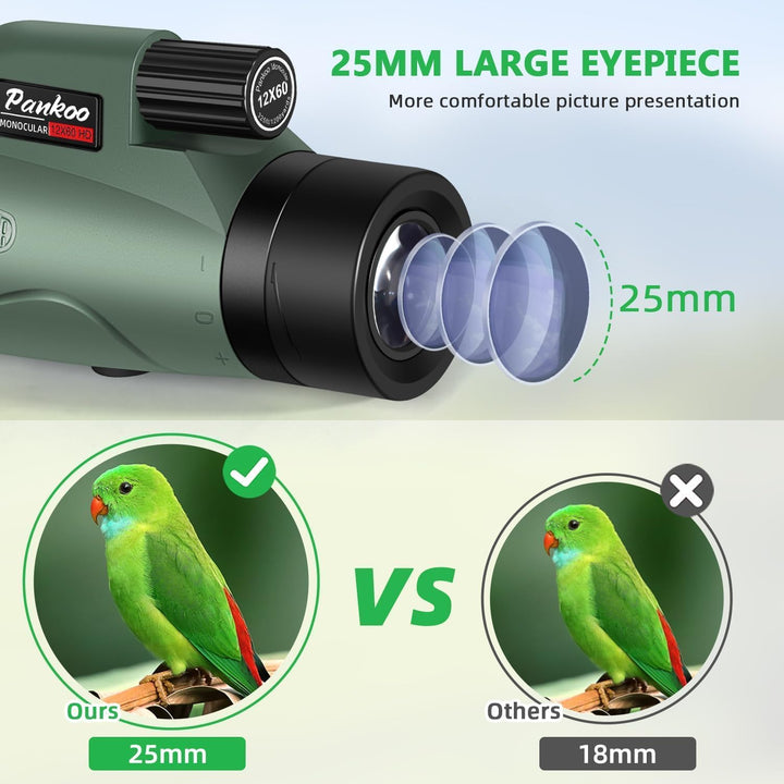 Pankoo Monokular für Erwachsene, 12 x 50, Hochleistung, Monokular-Teleskop für Wildtiere, Vogelbeoba