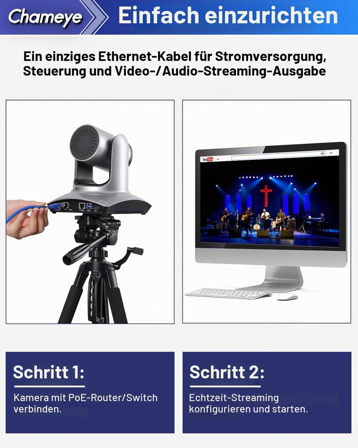Chameye 4K PTZ Kamera 20x Optischer Zoom mit HDMI, USB3.0 Plug und Play, LAN(PoE) für Videokonferenz