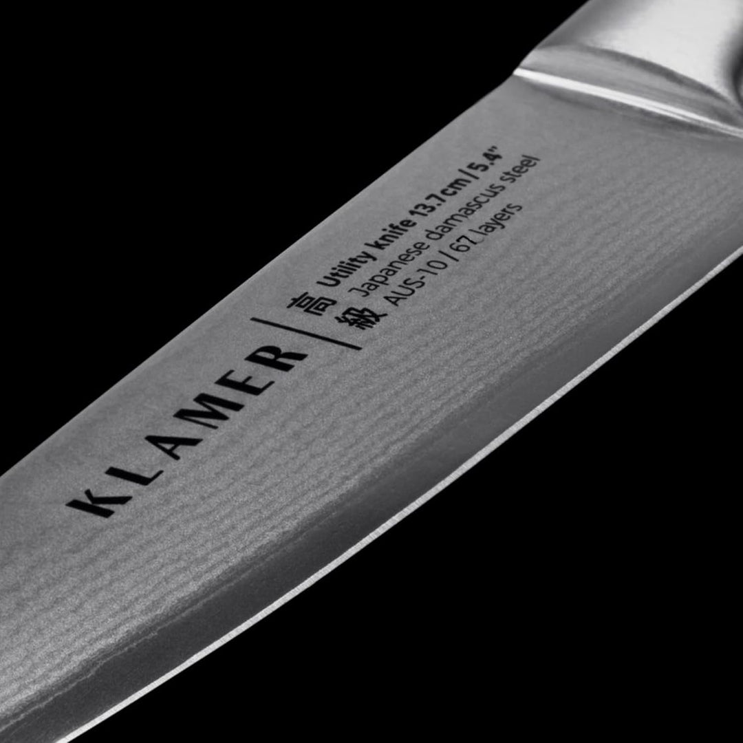 KLAMER Damast Allzweckmesser 13cm, scharfes Küchenmesser, Profi Kochmesser aus japanischem Stahl All