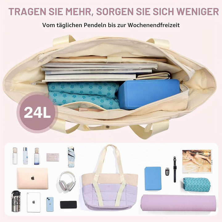 Axcone Tragetasche für Damen mit Reissverschluss,Gesteppte Tragetasche,Sporttasche mit Yogamatten-Gu