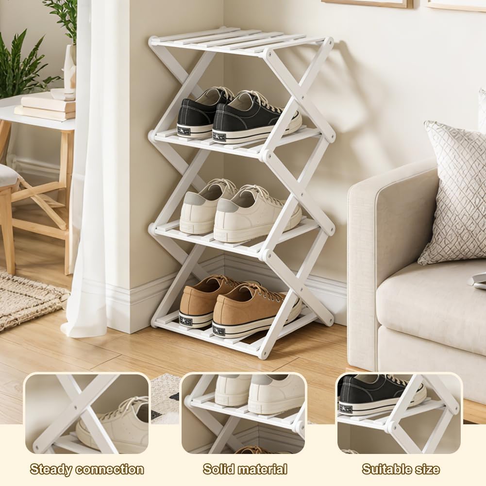 Kleines Schuhregal, Schuhregal, Faltbar Schuh Regal aus Bambus, Schuhschrank Klein für Eingangsberei