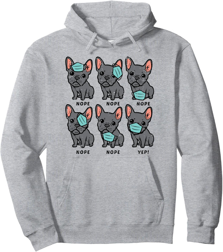 French Bulldog In Mask Funny Frenchie Quarantine Dog Gift Pullover Hoodie