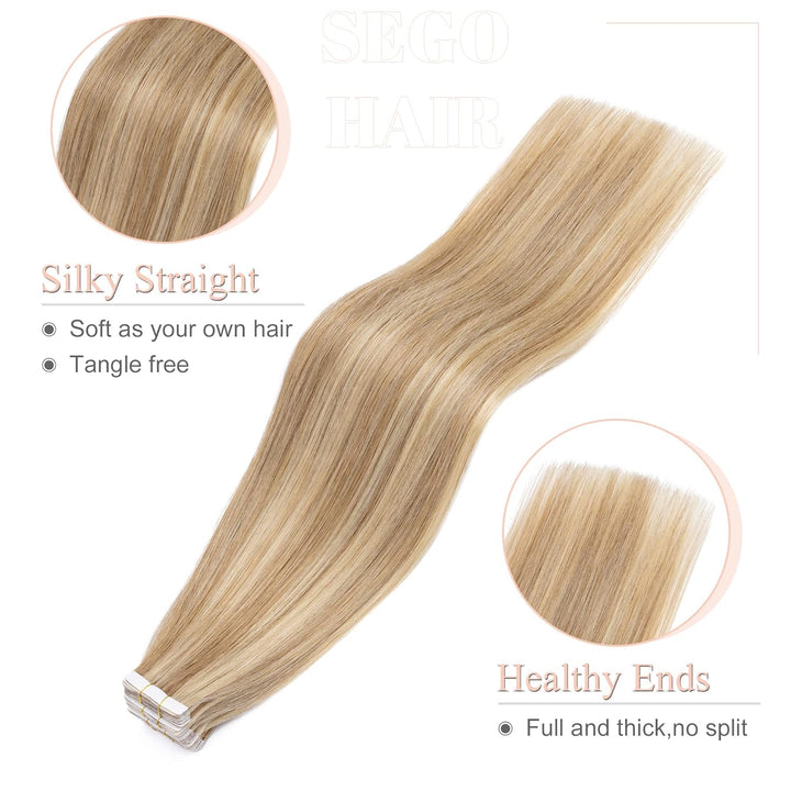 SEGO Tape in Extensions Echthaar Klebeband 20 Tressen 2.5g/pcs Adhesive Weft Haarverlängerung Haarte