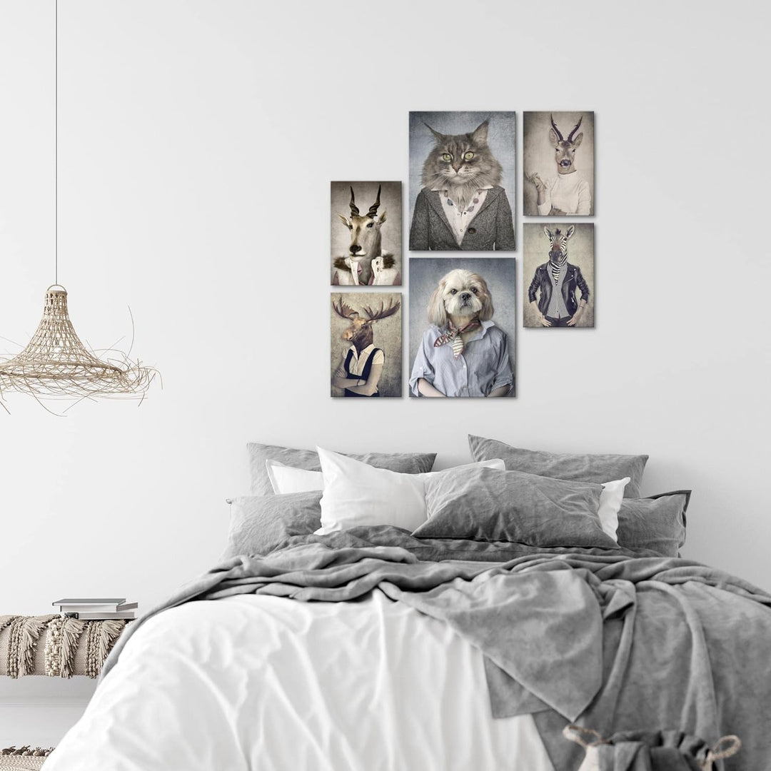 Novart Bilder Set - AUFHÄNGFERTIG - KEIN EXTRA RAHMEN BENÖTIGT - Abstrakt Modern Tiere - Wohnzimmer