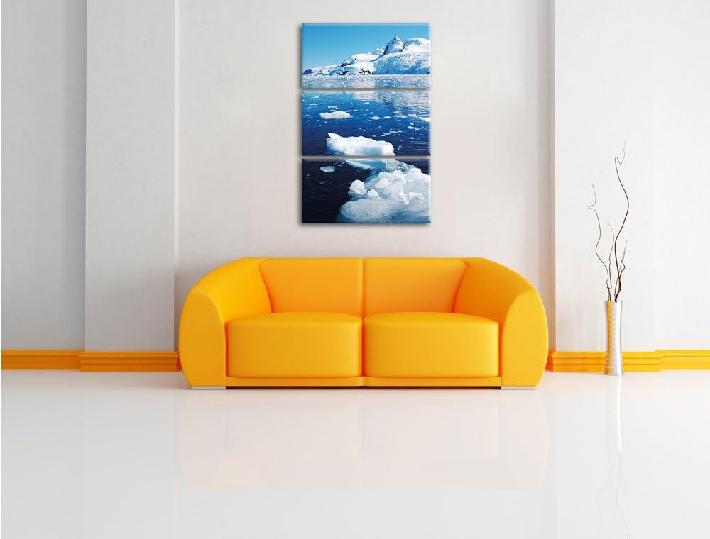 Pixxprint Eisberge im Meer Arktis 3-Teiler Leinwandbild 120x80 Bild auf Leinwand