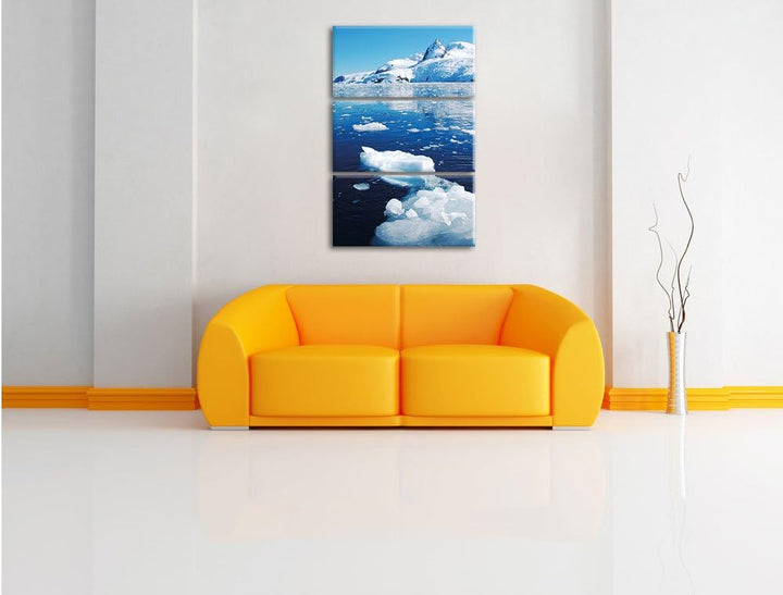 Pixxprint Eisberge im Meer Arktis 3-Teiler Leinwandbild 120x80 Bild auf Leinwand