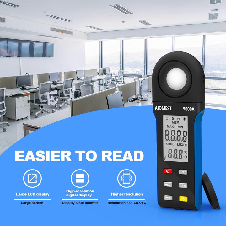 AIOMEST Digital Luxmeter, AI-5000A Tragbares Photometer Belichtungsmessgerät für Fotografie, Lichtme