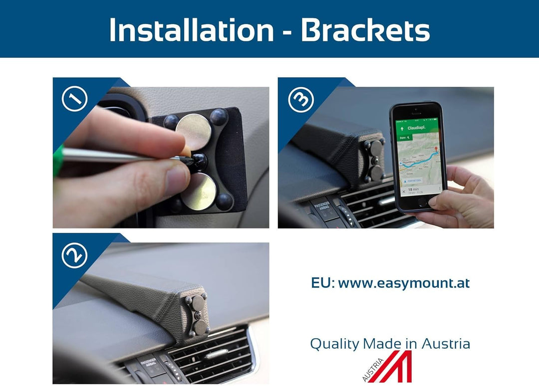 EasyMount Brackets, die universelle rahmenlose Handyhalterung zur Montage auf Konsolen und Haltern,