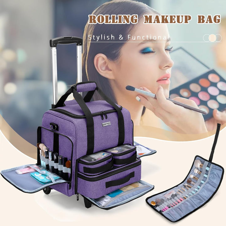 BAFASO Kosmetikkoffer Trolley, Make up Koffer Gross, Schminkkoffer Damen mit Rollen, Abnehmbar Kosme