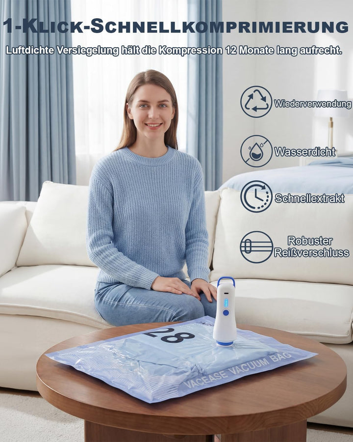 Vakuumbeutel für Kleidung mit Elektrischer Pumpe, 12er-Set Vakuumbeutel (4 * 100x80cm, 4 * 74x54cm,