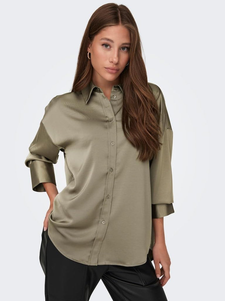 ONLY Damen Onlmarta Ls Oversize Satin Shirt WVN Bluse XS Weathered Teak, XS Weathered Teak