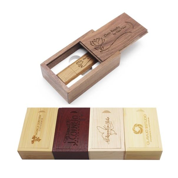 Personalisierte USB-Stick + Geschenkbox aus Holz massiv mit Gravur Wunschtext Herz Liebe Hochzeit Wu