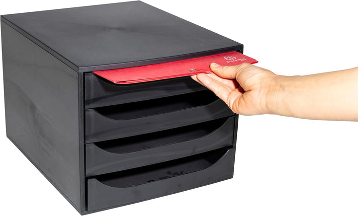 Exacompta 228014D Ablagebox Ecoblack mit 4 Schubladen für DIN A4+ Dokumente. Ecobox mit hoher Kapazi