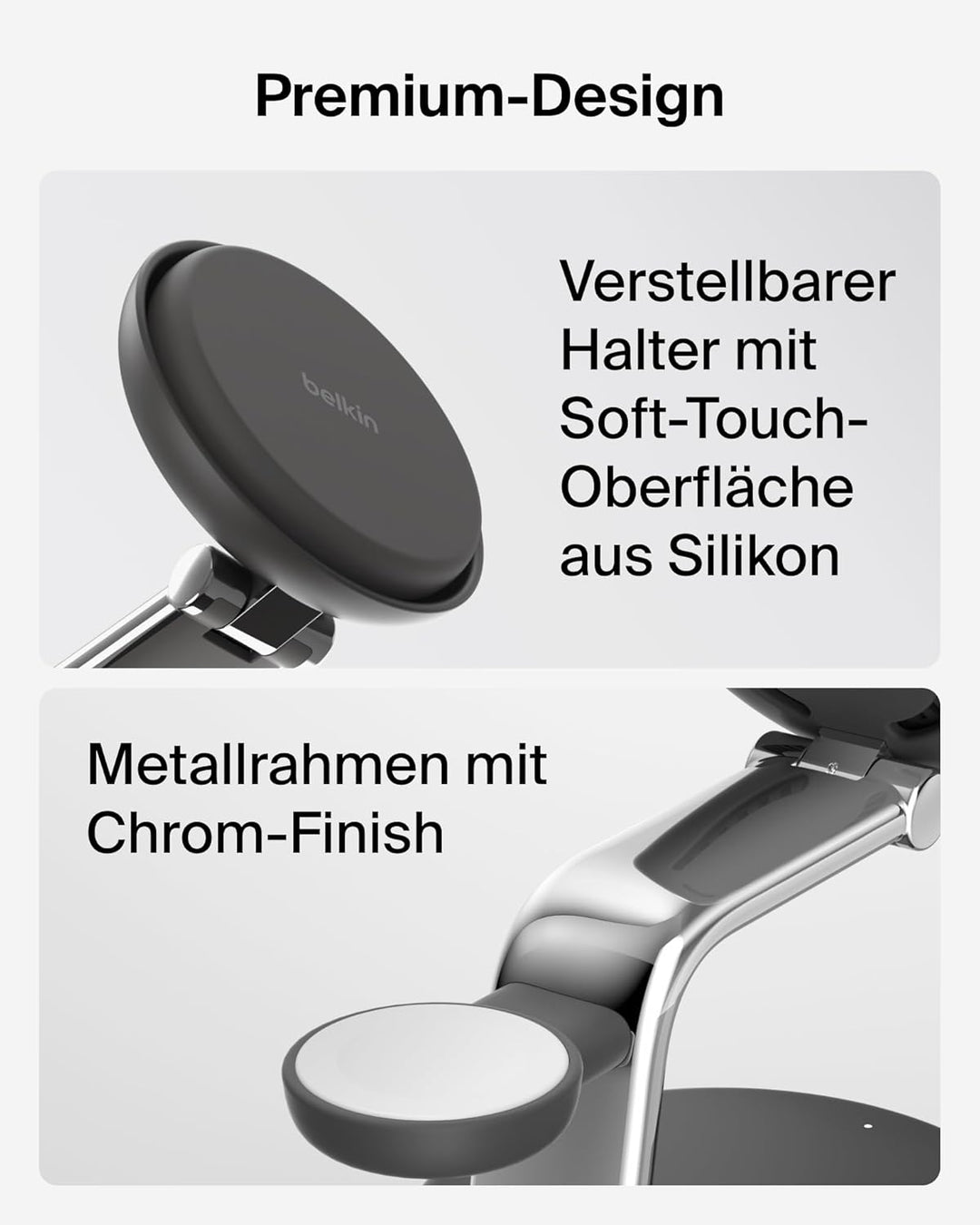 Belkin UltraCharge Pro Qi2.2 Induktive Ladestation, 25W, 3 in 1 Ladegerät MagSafe Kompatibel, Wirele