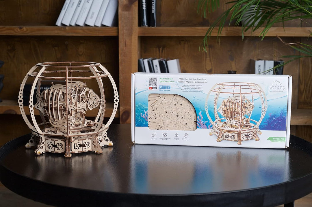 UGEARS Mechanisches 3D-Aquarium-Puzzle – Vatertagsgeschenk, dekoratives Aquarium-Holzpuzzle mit Fede