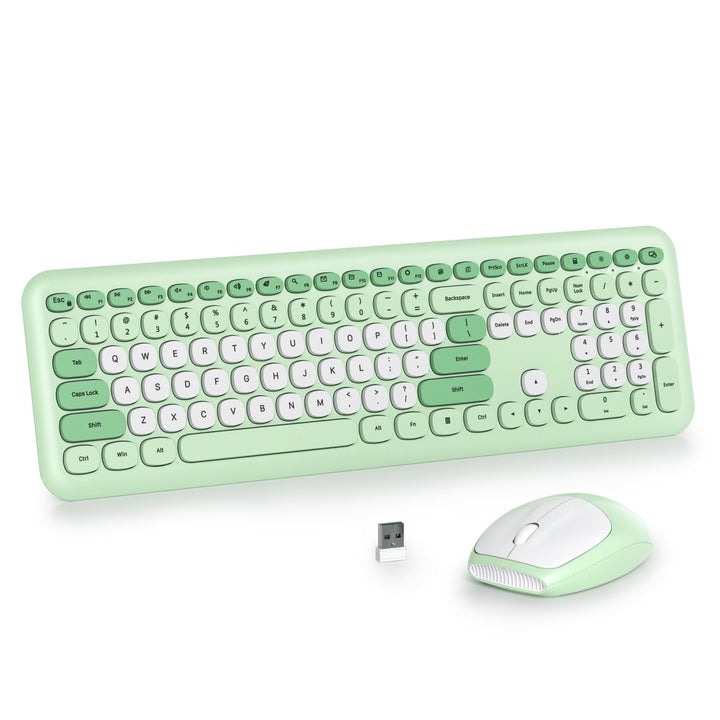 SOLIDEE Buntes kabellose Tastatur und Maus-Kombination,2.4GHz Retro Schreibmaschine,104 Tasten in vo