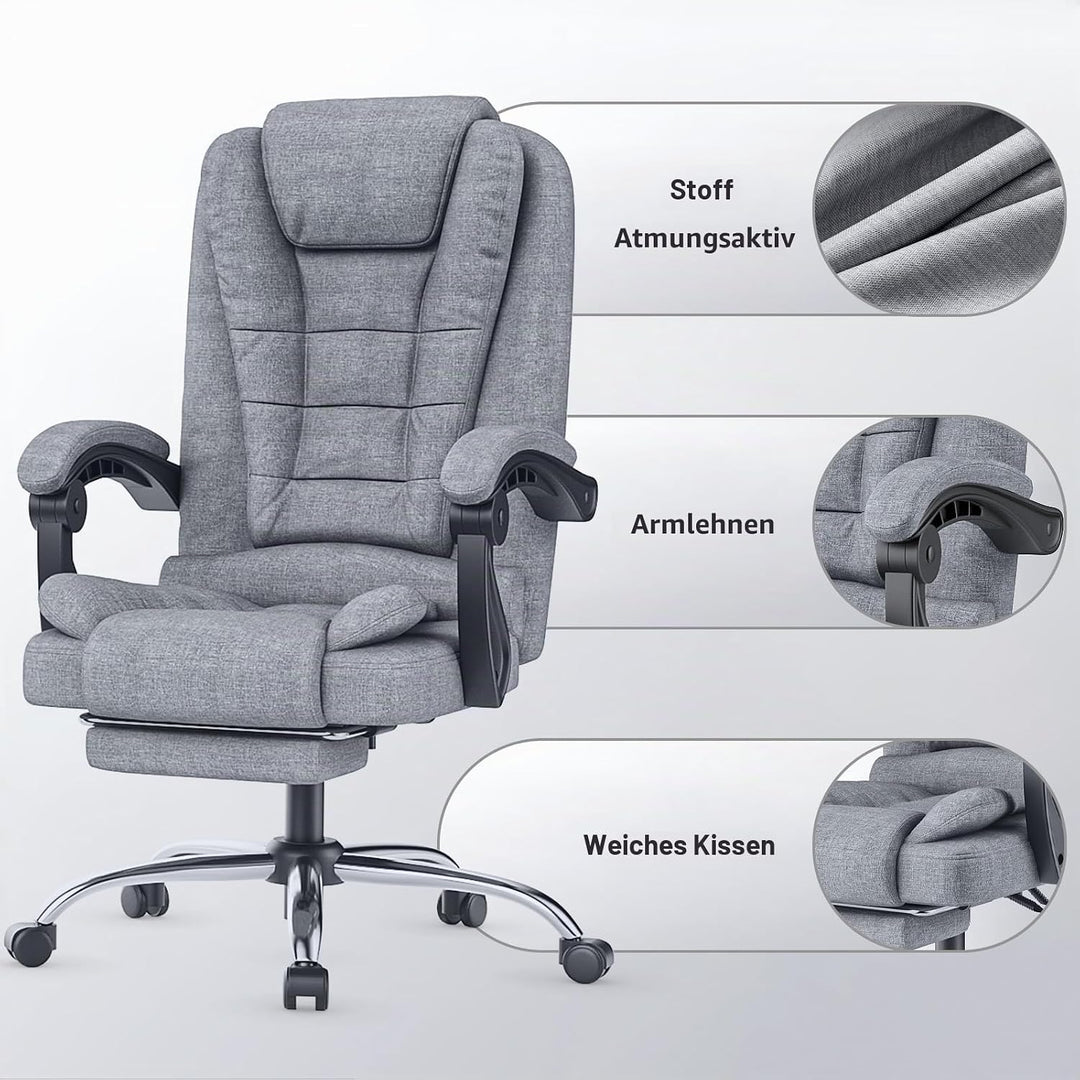 rattantree Bürostuhl Mit Fussstütze, Ergonomischer Schreibtischstuhl, PC Computerstuhl mit Gepolster