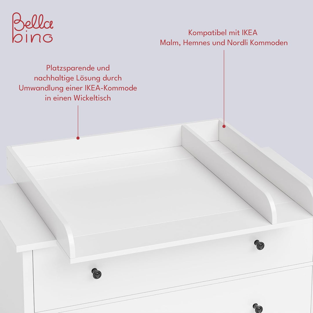 BELLABINO Oti Wickelaufsatz - Wickeltischaufsatz für Malm, Hemnes, Nordli Kommoden in weiss - Normal