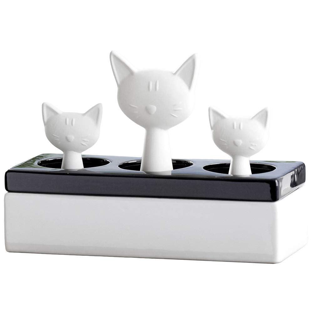 Wenko 52608100 Luftbefeuchter Katzenfamilie - Keramik-Verdunster, 22 x 15.5 x 8.5 cm, weiss-schwarz