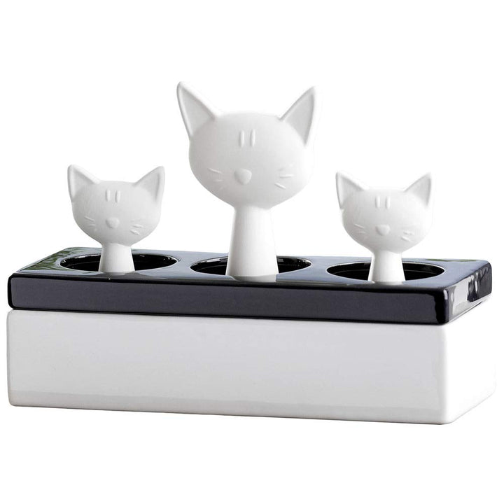 Wenko 52608100 Luftbefeuchter Katzenfamilie - Keramik-Verdunster, 22 x 15.5 x 8.5 cm, weiss-schwarz