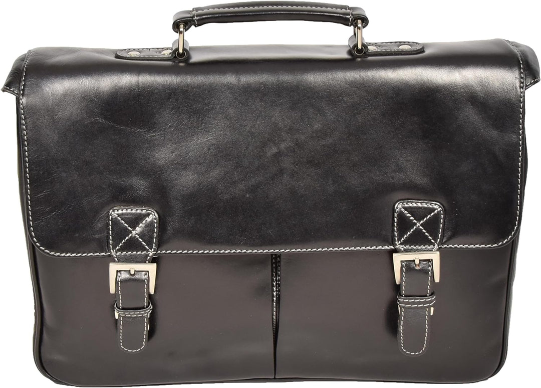 A1 FASHION GOODS Herren Echtes SCHWARZ Leder Aktenkoffer-Laptop Datei Fall Schulranzen Büro Business
