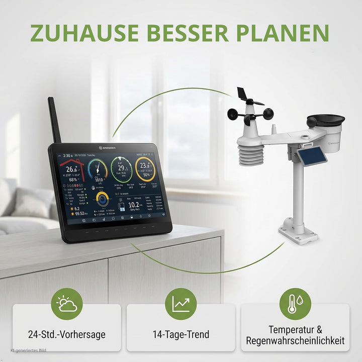 Bresser MeteoChamp 9-in-1 WLAN-Wetterstation mit digitalem Bilderrahmen, HD-Display, Luftqualitätsan