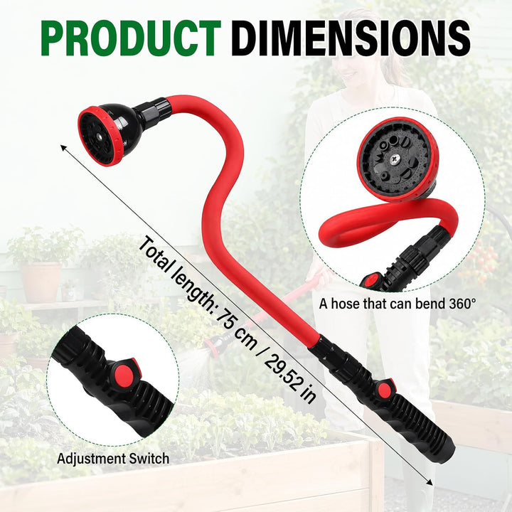 Garten Giessstab 75cm Biegsam, Gartenbrause mit 360° Schwenkkopf mit 10 Sprühmustern &amp; Sanftdusche f