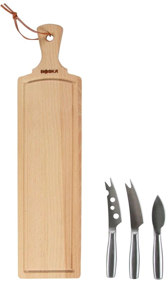 Boska Käseset Amigo/mit Käsebrett und drei Messer/Holz/Edelstahl/Braun/Silber / 445 x 110 x 15 mm Me