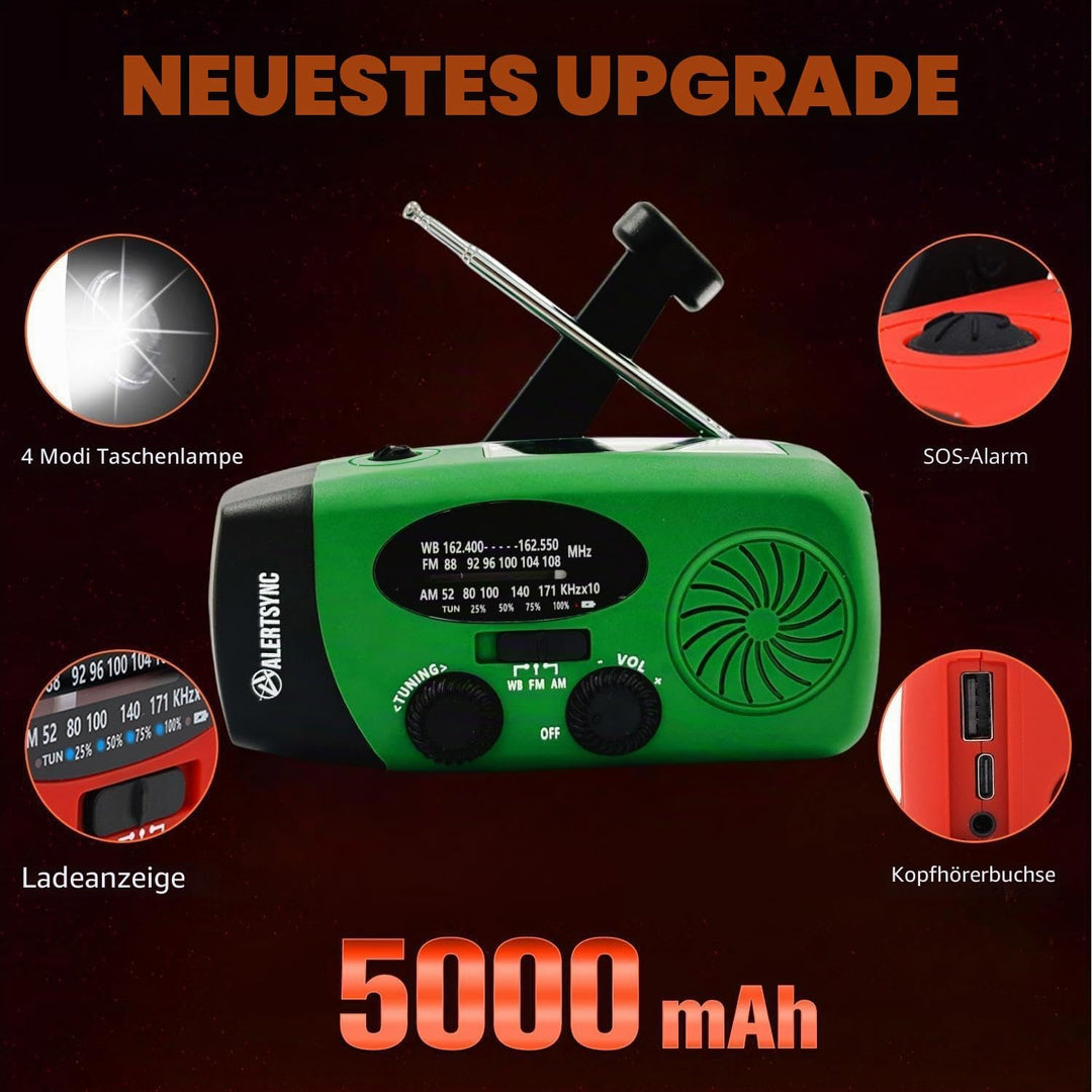 Notfall-Solarradio, tragbares Kurbelradio mit LED-Taschenlampe, wiederaufladbares 5000mAh-Netzteil,